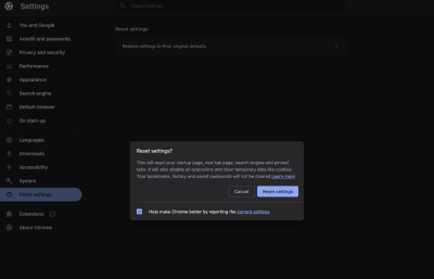 resetting chrome browser settings to remove yahoo search virus