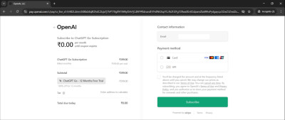 ChatGPT Go plan checkout