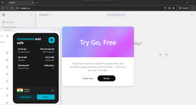 ChatGPT Go accessed with Surfshark
