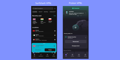 Surfshark and Proton VPN mobile applications