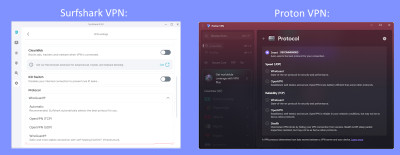 Surfshark and Proton VPN tunneling protocols