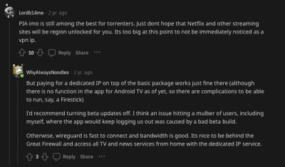 Reddit user opinion on Private internet access vpn
